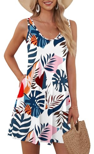 AUSELILY Vestido de Verano sin Mangas para Mujer Plátano Azul L