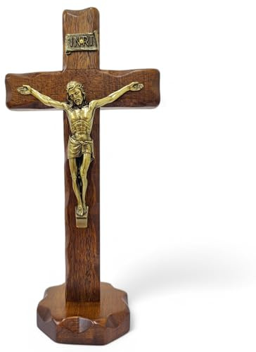 La Balestra Crocifisso da Tavola - Artigianale Made in Italy Cristo e INRI Ottonati - Crocifissi da Tavola in Legno, Cura e Precisione dei dettagli di Gesù Crocifisso - 27X13 cm (27X13 cm)
