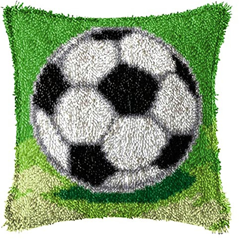 Fußball Kissenbezug Knüpfset Knüpfteppich Für Kinder Und Erwachsene Anfänger Knüpfkissen Zum Selber Knüpfen Knüpfteppiche Kreuzstich Kreativ Set 43Cm X 43Cm