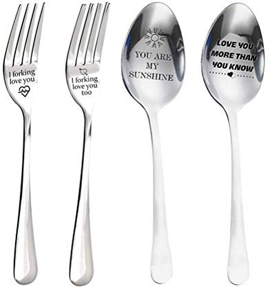 Gampu I Forking Love You Spoon Gift - Cucchiaio inciso - Forchetta da Pranzo in Acciaio Inox Lettera Personalizzata incisa Forchetta e Cucchiaio Unico Divertente per Uomini, Donne