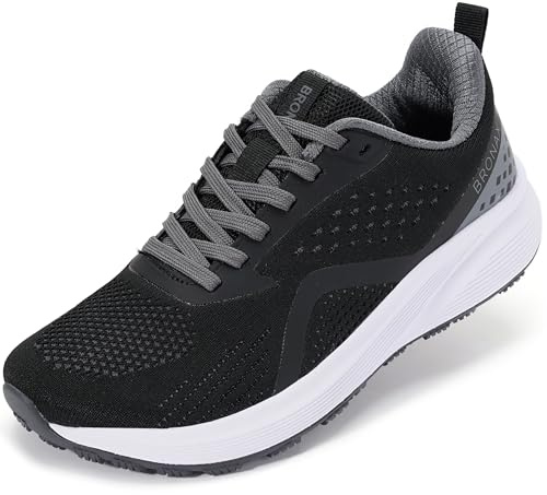 BRONAX Womens Wide Tennis Shoes with Arch Support Road Running Mesh Size 10w Lightweight Rubber Sole Athletics Sports Walking Outdoor Pregnancy Female Sneakers Black 42