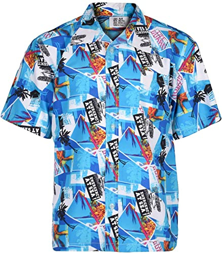 True Face Mens Hawaiian Shirt Funky Short Sleeve Fancy Printed Hawaii Top Casual Wear Sky - A1 M