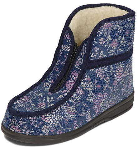 BAWAL Damvarma Inomhusskor med Fårullsfoder hög Skaft Polyuretansula Blommigt Mönster 36-41 EU (Marinblått, eu_footwear_size_system, adult, numeric, medium, numeric_37)