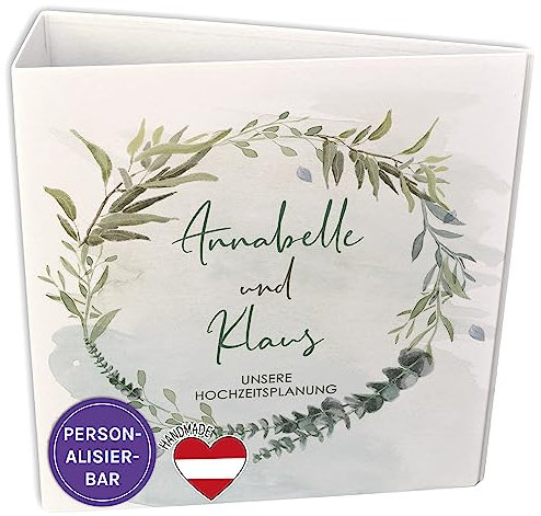 FEENSTAUB Ordner A4 Hochzeit, Personalisierbare Mappe Mit Namen und Datum, Hochzeitsplaner, Motivordner, Binder, Sammelordner, Hochzeitsordner, Aktenordner Bunt, Motiv Kranz