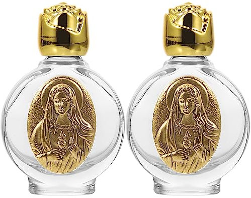 Garneck 2 Pièces D'eau Bénite En Relief Bouteilles Deau Bénite Déglise D'eau Bénite En Verre Bouteilles Saintes Vides Deau Marie Voyage Des Roses Alliage Vierge Marie
