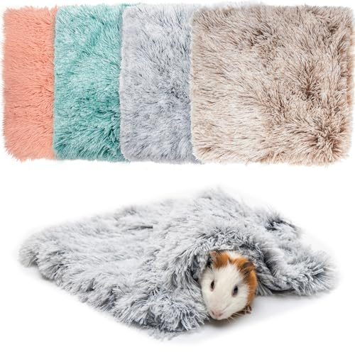 KAYCOWZA Guinea Pig Blankets 4 Pack, Warm Cozy Pet Cage Accessories for Guinea Pig Hedgehog Rabbit Hamster Chinchilla Ferret Small Animals, Fleece Cage Liners Bedding Mat Washable for Cold Weather