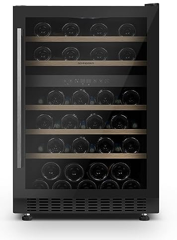 SCHNEIDER SCCVEF6246, Cave à vin encastrable, 46 bouteilles, 5 clayettes coulissantes, Froid brassé, 2 zones de températures, Mise en température, Porte traitée anti-UV