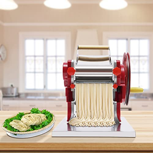 Máquina para hacer pasta de acero inoxidable, máquina de pasta, pasta para lasaña, espagueti, harina, máquina de masa, máquina de masa, máquina manual manual de 0,5 – 5 mm, color rojo