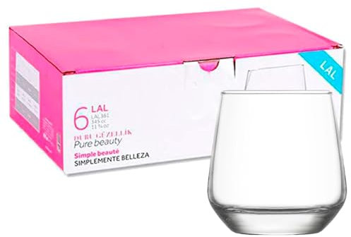 Tradineur - Caja de 6 Vasos Modelo Lal - Capacidad: 345 ml - Fabricado en Vidrio Resistente - Apto para lavavajillas - Tamaño Aprox: Ø 7 x 9 cm - 6 Uds Totales