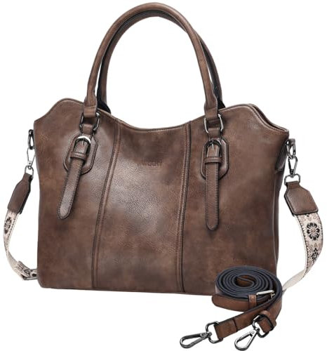 VASCHY Handtasche für Dame, Vegan Leder Hobo Taschen Top Griff Satchel Schulter Frauen Geldbörse Handtasche Geldbörse mit Crossbody Gitarrengurt Kaffee