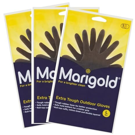 BBliss 3 X Gardening Rubber Gloves Extra Tough & Non-Slip Grip for Outdoor Cleaning | Roll-top Cuffs Cotton-lined & Double Layered | Large Black
