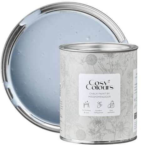 MissPompadour Kreidefarbe für Möbel blau 750ml, Dawn Blue - Holzfarbe, Holzlack matt innen - Möbellack, Möbelfarbe ohne Schleifen - Kreidefarbe für Holz - CosyColours