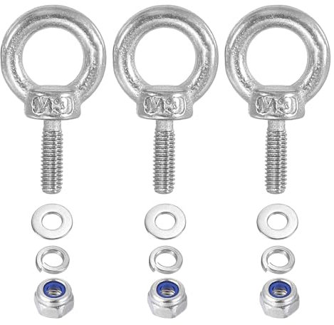 PATIKIL M3 x 9mm Bullone Occhiello a Spalla Sollevamento, 3pz Bullone a Occhiello Filettato Ring Sollevamento in Acciaio Inossidabile 304 con Rondelle Dadi