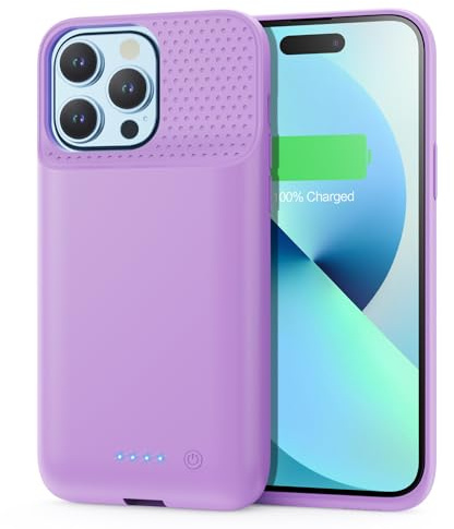 HETP Funda Batería para iPhone 12 Pro Max/13 Pro Max/14 Pro Max/14 Plus (6,7), 8600mAh Funda Cargador Portatil Carcasa de Carga Protectora Portátil, Carcasa Recargable de Carga Extendida - Morado