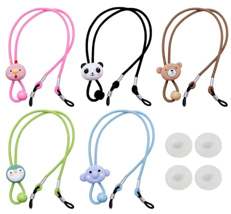 EHDWXVZM 5 cordons pour lunettes, 2 paires d'anneaux antidérapants, cordons de lunettes de soleil pour enfants, rouge, jaune, bleu, vert, violet, 28 cm