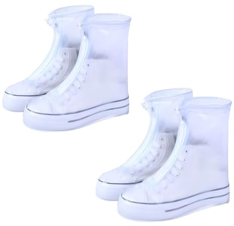 Fkereg 2 Pairs Waterproof Shoe Covers for Rain, Reusable Rain Shoe Boot Covers for Women Men, Clear Plastic Shoe Protector Covers, Anti Slip for Cycling Travel Hiking Riding Camping, L