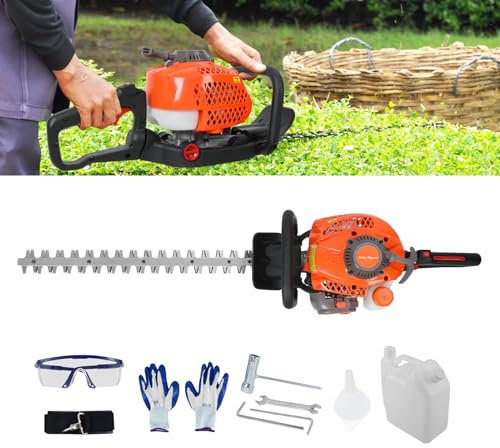 funrautz Bensin häcktrimmer, lätt trådlös häckskärare, dubbelsidigt blad, handhållen motorsågssaxare, ergonomisk för trädgård uteplats orange