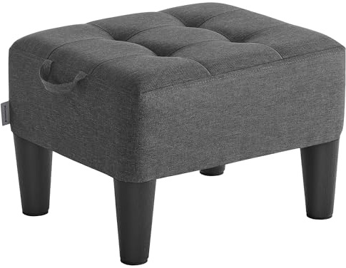 SONGMICS Ottoman, Footstool, Linen-Look Fabric Seat with Thick Cushion, 150 kg Weight Capacity, for Living Room, Bedroom, Entryway, Slate Grey and Ink Black LOM502G02