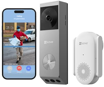 EZVIZ WLAN Video Türklingel mit Kamera, 3MP+2MP Dual Kamera, Personen-/Paketerkennung, Farbnachtsicht, 2-Wege Audio, 32GB interner Speicher, Solar Akku Türklingel 100% Kabellos, EP3x Pro + Chime