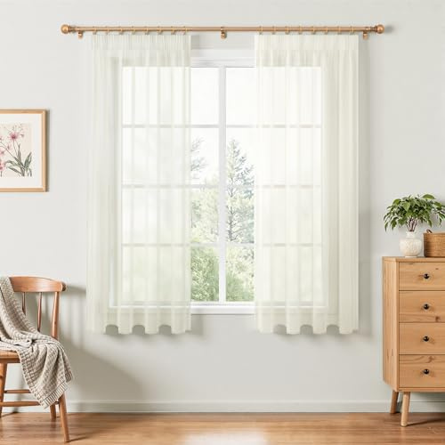 MRTREES Tende Camera da Letto Voile Crema Tende per Interni Corte 2 Pezzi per Binario con Ganci 140x145 cm (L x A), Tende Cucina a Vetro 2 Pezzi Decorative Eleganti e Semi Transparent