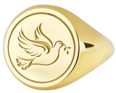 LKBEADS Duvfågel i 925 sterlingsilver | Guldpläterad ring | Sigillring i rund form, 14 x 14 mm | Bandstorlek US 5–12,5 avelaibal | LKDR_0015