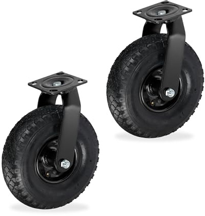 Relaxdays Juego de 2 Ruedas giratorias con neumáticos 3.00-4, Carga 120 kg, Placa para atornillar, Negro 26x26x31 cm