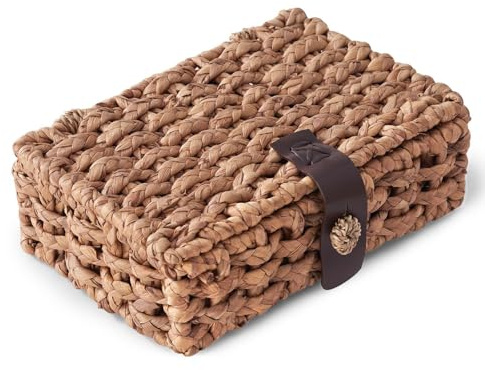 Cesto in Vimini con Coperchio, Cesta in Vimini Intrecciata in Giacinto d'Acqua per Scaffale, Tavolino da Caffè, Tavolo a Console, Arredamento Casa (Grande)