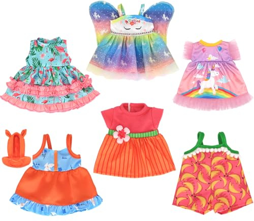 Doll Clothes for 10-12 Inch 25-30cm Baby Dolls, 6-pack Soft Doll Outfits with Hat (Not Include Doll)