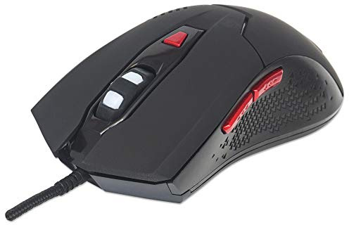 Manhattan 176071 USB-Gaming-Maus - LED PC Maus, Wired Optical Gaming Mouse, Kabelgebunden, 6 Tasten Plus Mausrad, Computerspiele - Schwarz/rot