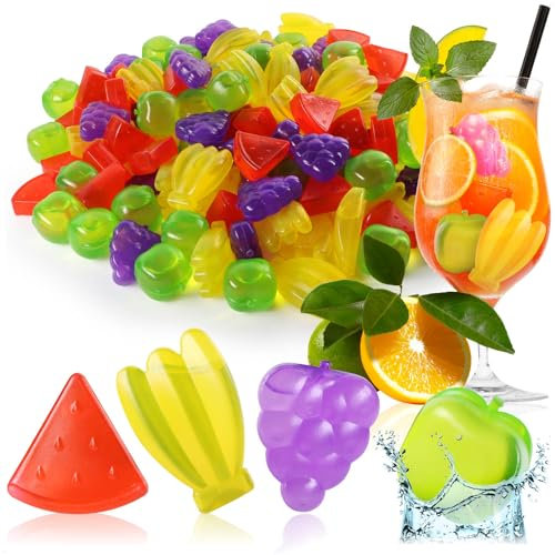 COM-FOUR® 120x Reusable ice Cubes in Cool Designs, Party ice Cubes in Bright Colors (120 Pieces - Fruits)