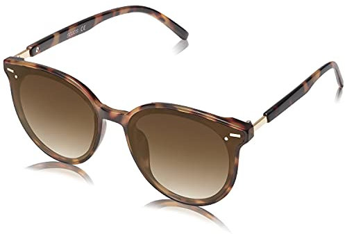 SOJOS Klassisch Retro Runde Sonnenbrille Damen Herren Groß Brille BLOSSOM SJ2067 (C9 Gelber Demi Rahmen/Gradiente Braune Linse)