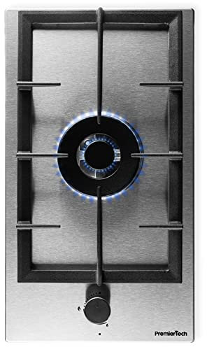 PremierTech PC301 Piano Cottura a Gas 1 Fuoco 30cm Acciaio Inox Mono Bruciatore da Incasso Griglie in Ghisa Accensione Elettrica Compatibile Metano e GPL Modulo Domino per Casa Camper Appartamenti