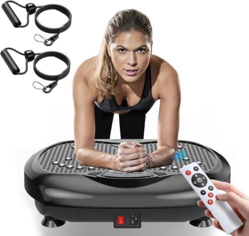 Natini Vibration Plate Exercise Machine - Whole Body Workout Vibration Platform Lymphatic Drainage Machine for Weight Loss Home Fitness with Resistance Bands Remote - Black