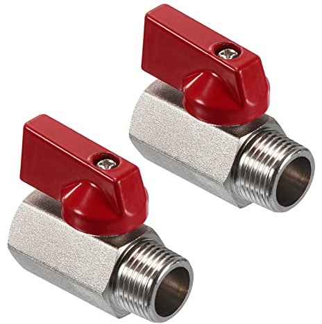 PATIKIL 3/8 NPT Mini kulventil i mässing, 2-pack NPT hona till hane, avstängningsventil för rörkopplingsanslutning, röd