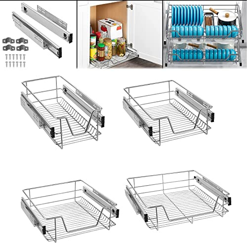 ACXIN 2 Stück Teleskopschublade Küchenschublade Schrankauszug Apothekerschrank Einsatz Schlafzimmerschublade mit Teleskopschienen Max. Tragfähigkeit 20 kg, Für 60cm Schrankauszug Regal