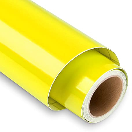 Glänzend Gelb Plotterfolie Vinyl, 30,5 x 152,4 cm Vinylfolie Plotter, Gelb Plotterfolie Selbstklebend für DIY-Geschenke, Tasse, Fenster, Keramik, Kunststoff