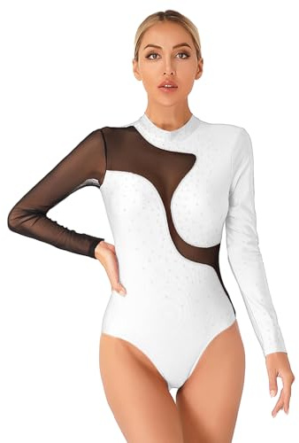 Freebily Dam Dans Gymnastik Bodysuit Klassisk Modern Långärmad Ballet Leotard Latin Balett Romper Träning Dancewear, Vit, S
