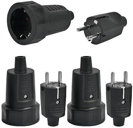 TIMESETL 3er Schutzkontakt Stecker und Kupplung Set, Gummi Knickschutz 2-polig 250V 16A Schutzkontaktstecker IP44 Schukostecker Schuko Stecker & Kupplung für Außenbereich, Kabelkupplung Set