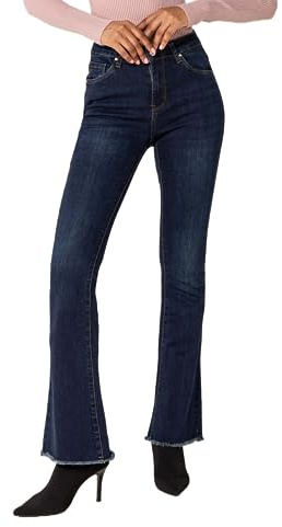 Nina Carter - Pantalones vaqueros de mujer con estilo retro, corte bootcut, cintura media, con efecto elástico, vaqueros de pierna ancha, aspecto desgastado, M delgado