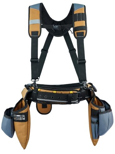 KUNN Carpenter Tool Belt with Suspenders Pro Framer Suspension Tool Rig for Construction Contractors and Electrician,Khaki