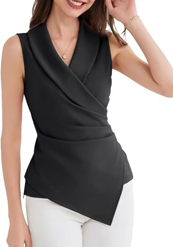GRACE KARIN Oberteile Damen Sommer Elegant Tank Tops V-Ausschnitt Business Outfit Ärmellos Wickelbluse Basic Schwarz XL