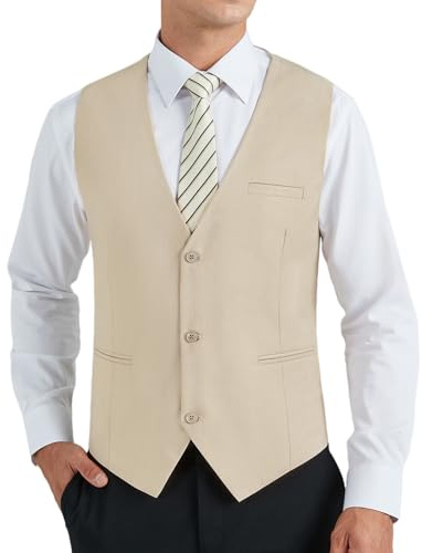 HISDERN Men's Waistcoat Formal Casual Classic V Neck Solid Color Waistcoats for Men UK Wedding Party Business Cotton Suit Vest with Pockets XS-4XL