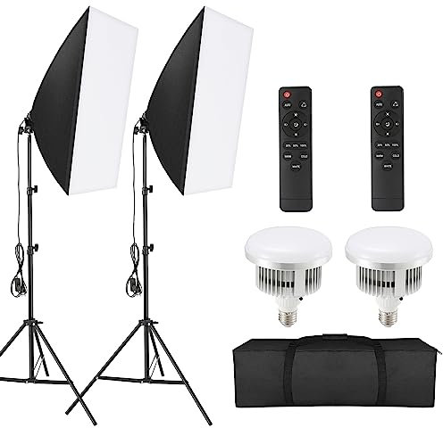 Tiandirenhe Softbox LED Kit, con 85W 2800K-5700K Luz LED de Temperatura de Bicolor, Softbox de 50x70cm, Control Remoto, Kit de Iluminación para Equipo de Estudio Fotográfico (2-Piece Set)