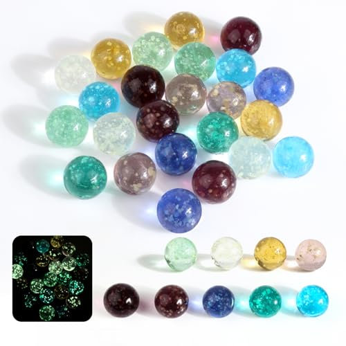 lahnao 24 Stück Glasmurmeln, Murmeln Glas Dunkelnleuchten, Runde Glasmurmeln Bunt, Murmeln Kinder für Marmorspiele, Heimdekoration, DIY Kunsthandwerk (10 Farben)