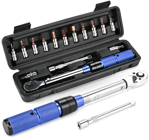 Philtool Drehmomentschlüssel Fahrrad 1/4 Zoll, 2-24Nm 15TLG Drehmomentschlüssel für Motorrad & Bike, ±3% Fehlergenauigkeit, Torque Wrench Set mit 100mm Verlängerungsstange, Innensechskant, Torx-Bits