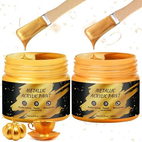 WEILAOK Acrylfarbe Gold, Metallic Acrylfarben, Acrylic Paint, Acrylfarben Wasserfest, Gold Farbe für Holz, Metall, Acryl, Kunststoff, Stein, Textil-100ml*2p