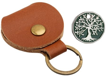 Harts Genuine Tan Leather Pound Pouch with a Trolley Token of your selection Fob Keyring Pound Pouch Keychain Key Ring Holder (Green Tree)