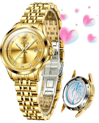 OLEVS Womens Automatic Watch Diamond Luxury Date Ladies Dress Classic Self Winding Wrist Watches Luminous Waterproof