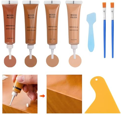 BUDOCI Holzmöbel-Reparaturset, Laminat Parkett Reparatur, 4 Farben Holzspachtelmasse, Holzreparaturset Reparatur von Kratzern, Rissen, Verfärbungen für Holzschrank, Boden, Tür, Tischoberflächen