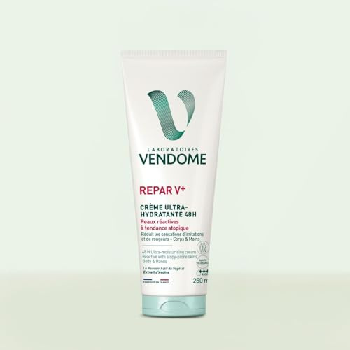 LABORATOIRES VENDÔME - REPAR V+ - Crème Ultra-Hydratante 48H - Corps & Mains - Réduit Les Sensations D'Irritations/Rougeurs - Enrichi En Extrait D'Avoine - Peaux Réactives À Tendance Atopique - 250ml